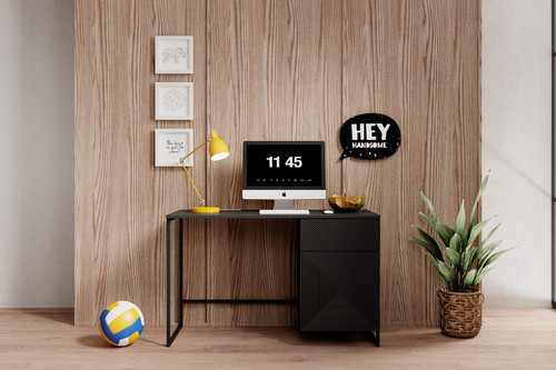 Desk with Drawer Asha 120 cm, matt black, black frame