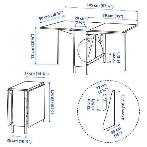 KALLHÄLL Gateleg table with storage, black/dark grey, 89x98 cm