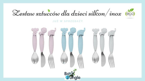 Bo Jungle B-Spoon, Fork, Knife Cutlery for Children Silicone/Inox, grey