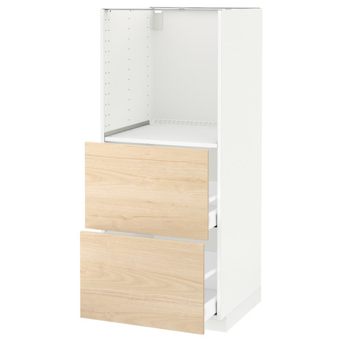 METOD / MAXIMERA High cabinet w 2 drawers for oven, white, Askersund light ash effect, 60x60x140 cm