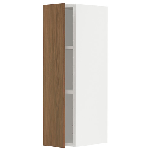 METOD Wall cabinet with shelves, white/Tistorp brown walnut effect, 20x80 cm