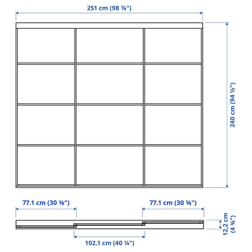 SKYTTA / AULI Sliding door combination, aluminium/mirror glass, 251x240 cm