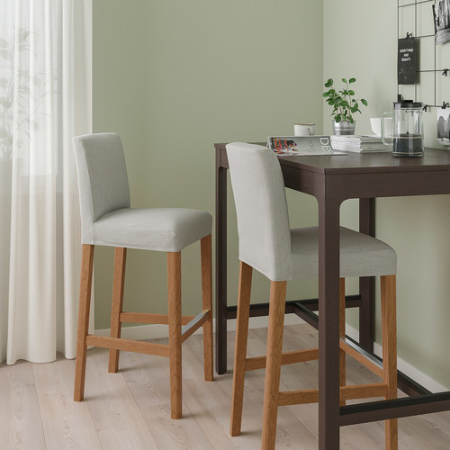 BERGMUND Bar stool with backrest, oak/Orrsta light grey, 75 cm