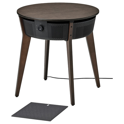 STARKVIND Table with air purifier, additional gas filter stained oak veneer/dark brown