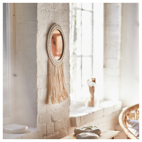 ENERGISKOG Decorative mirror, with fringes/beige copper-colour, 26x48 cm