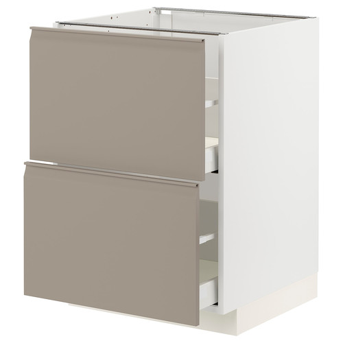 METOD / MAXIMERA Base cb 2 fronts/2 high drawers, white/Upplöv matt dark beige, 60x60 cm
