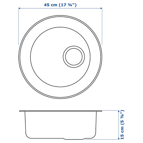 BOHOLMEN Single-bowl inset sink, stainless steel, 45 cm