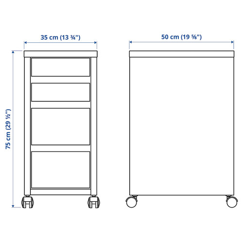 MICKE Drawer unit on castors, white, 35x75 cm