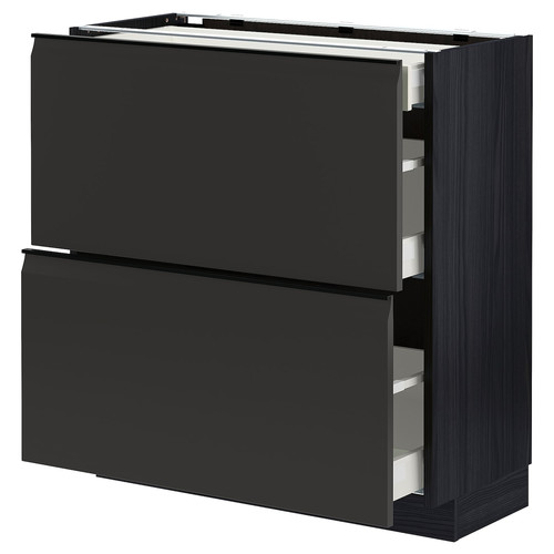 METOD / MAXIMERA Base cab with 2 fronts/3 drawers, black/Upplöv matt anthracite, 80x37 cm