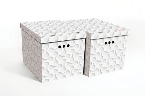 Decorative Storage Box XL, white waves, 2-pack