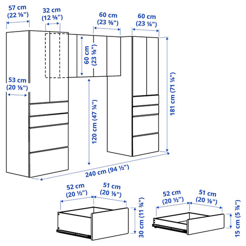 SMÅSTAD / PLATSA Storage combination, white/lilac, 240x57x181 cm