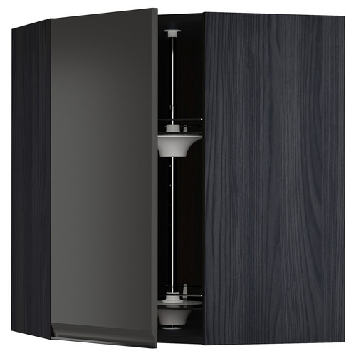 METOD Corner wall cabinet with carousel, black/Upplöv matt anthracite, 68x80 cm