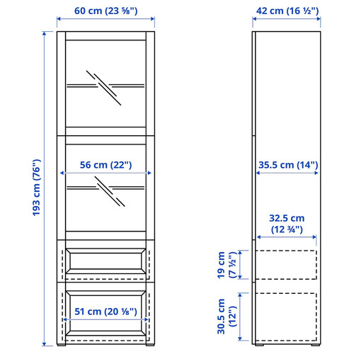 BESTÅ Storage combination w glass doors, dark grey Lappviken/Sindvik dark grey, 60x42x193 cm