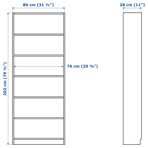 BILLY Bookcase, black-brown, 80x28x202 cm