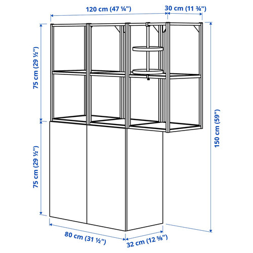 ENHET Storage combination, white/pale grey-green, 120x32x150 cm