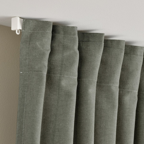 LENDA Curtains with tie-backs, 1 pair, light grey-green, 140x300 cm