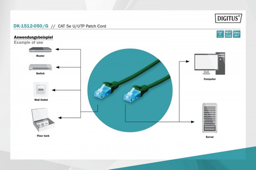 Digitus Patch Cord U/UTP cat.5e PVC 5m, green