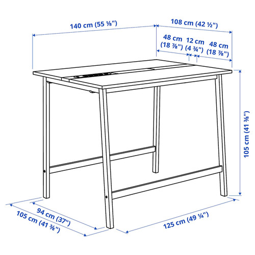 MITTZON Conference table, birch veneer/white, 140x108x105 cm