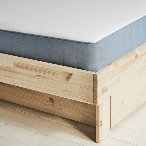 GLAMBERGET Bed frame with storage and mattress, pine/Vesteröy medium firm, 90x200 cm