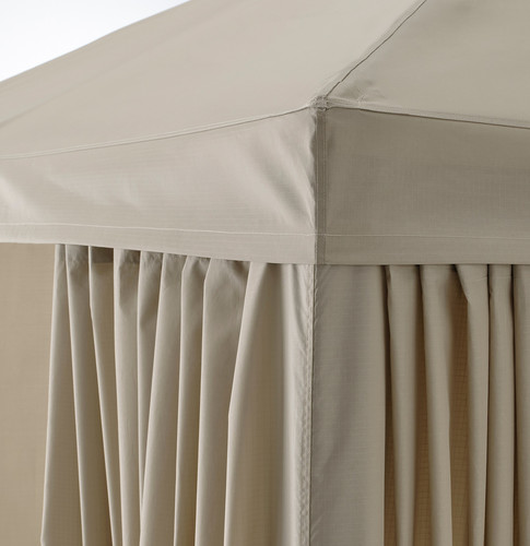 HIMMELSÖ Gazebo with curtains, dark grey/grey-beige