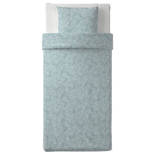 TRÄDKRASSULA Quilt cover and pillowcase, white/blue, 150x200/50x60 cm