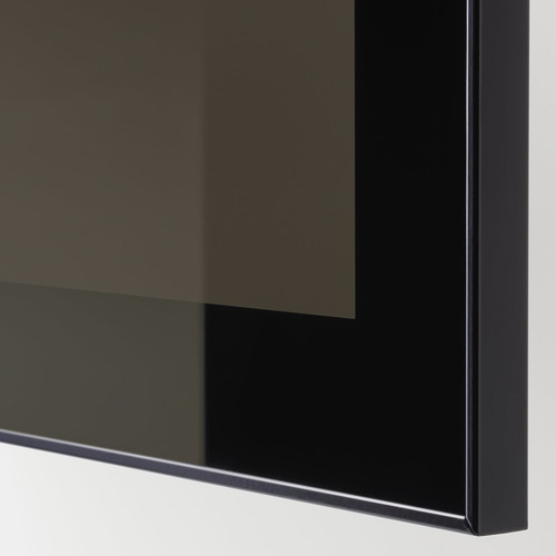 BESTÅ TV storage combination/glass doors, black-brown/Selsviken high-gloss/black smoked glass, 300x42x211 cm