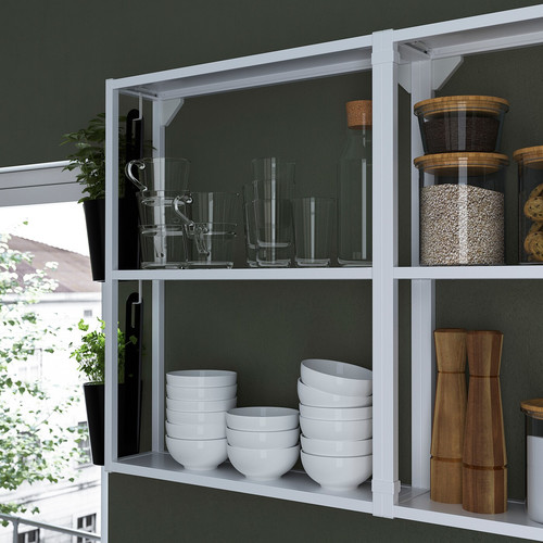 ENHET Kitchen, white, grey frame, 223x63.5x222 cm