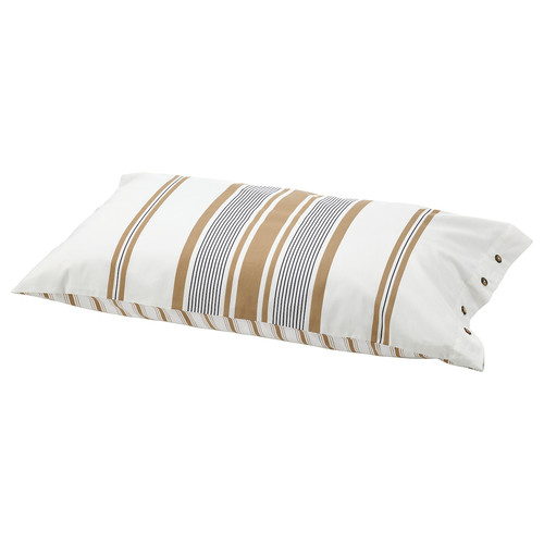 LAPPDUNÖRT Pillowcase, white/brown/striped, 50x60 cm