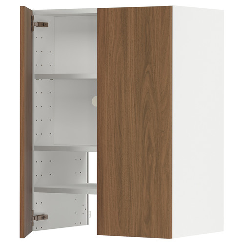 METOD Wall cb f extr hood w shlf/door, white/Tistorp brown walnut effect, 60x80 cm