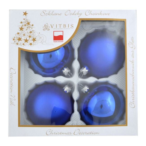 Christmas Baubles 10cm 4pcs, glass, blue