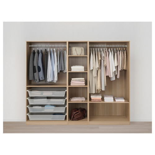 PAX Wardrobe, white stained oak effect, Meråker dark grey, 250x60x201 cm