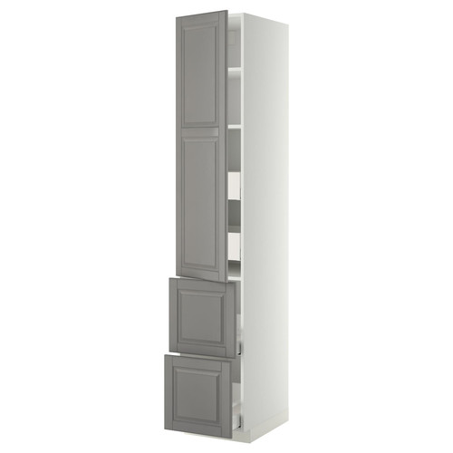 METOD / MAXIMERA Hi cab w shlvs/4 drawers/dr/2 frnts, white/Bodbyn grey, 40x60x220 cm