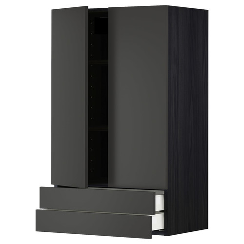 METOD / MAXIMERA Wall cabinet w 2 doors/2 drawers, black/Nickebo matt anthracite, 60x100 cm