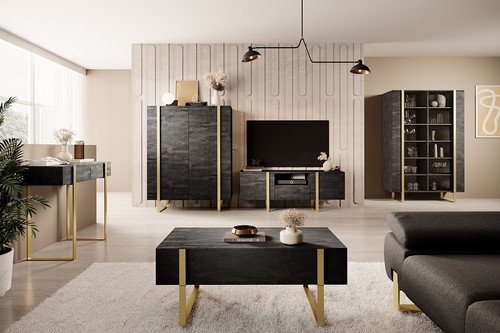 TV Cabinet Verica 150 cm, charcoal/gold legs