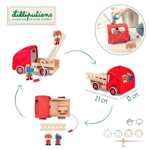 LILLIPUTIENS Wooden fire truck with retractable hose, ladder and bell Rhino Marius 2+