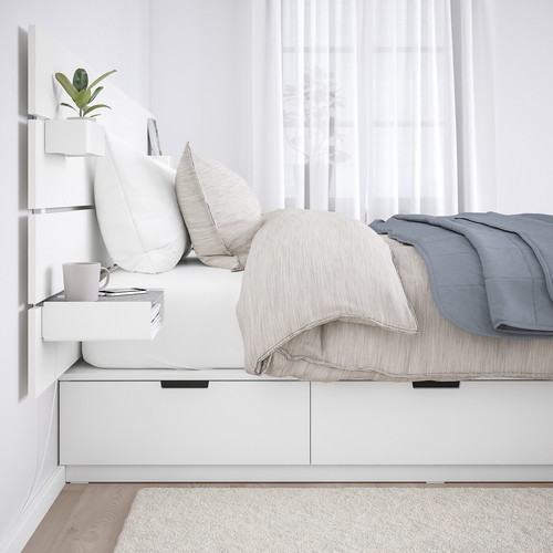 NORDLI Bed frame w storage and headboard, white, 160x200 cm