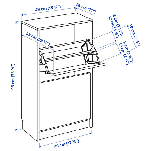 BISSA Shoe cabinet with 2 compartments, white, 49x28x93 cm