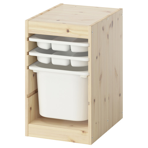 TROFAST Storage combination with box/trays, light white stained pine/white, 32x44x52 cm