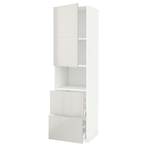 METOD / MAXIMERA Hi cab f micro w door/2 drawers, white/Ringhult light grey, 60x60x220 cm