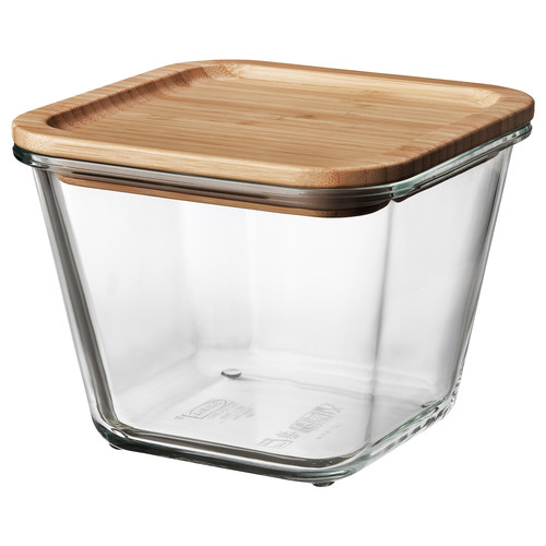 IKEA 365+ Food container with lid, square, glass, bamboo, 15x15 cm