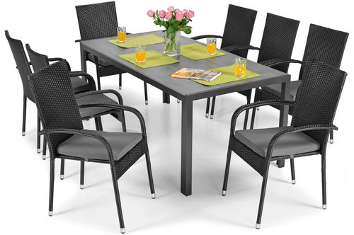 Garden Furniture Set Table & 8 Chairs MALAGA, black