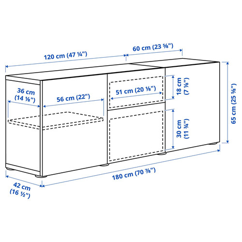 BESTÅ Storage combination with drawers, white, Lappviken white, 180x42x65 cm