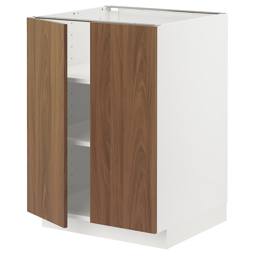 METOD Base cabinet with shelves/2 doors, white/Tistorp brown walnut effect, 60x60 cm