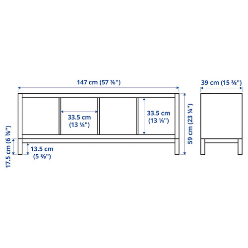 KALLAX Shelving unit with underframe, white stained oak effect/black, 147x59 cm