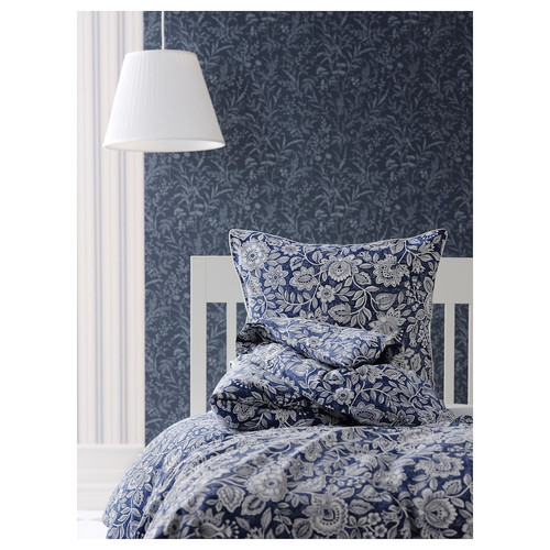 GLESSTARR Duvet cover and pillowcase, dark blue/white, 150x200/50x60 cm