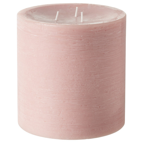 GRÄNSSKOG Unscented pillar candle, 3 wick, pale pink, 14 cm