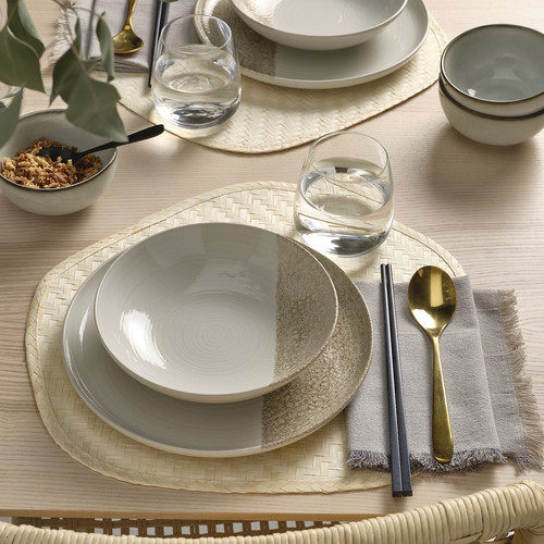 KRUSTISTEL Deep plate, patterned/light beige, 19 cm