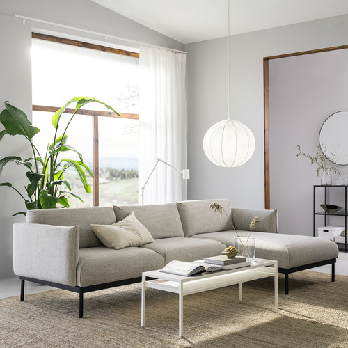 ÄPPLARYD 3-seat sofa with chaise longue, Lejde light grey