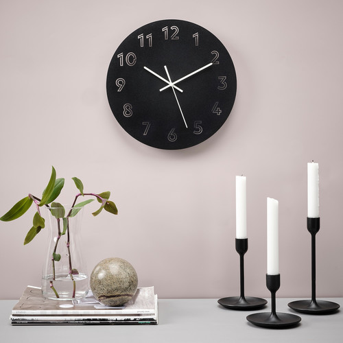 TUNNIS Wall clock, low-voltage/black, 30 cm