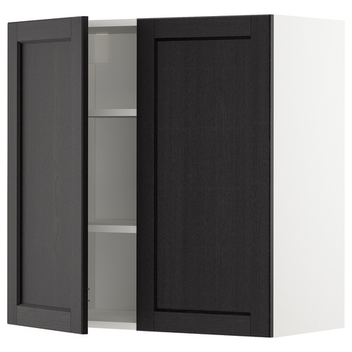 METOD Wall cabinet with shelves/2 doors, white/Lerhyttan black stained, 80x80 cm